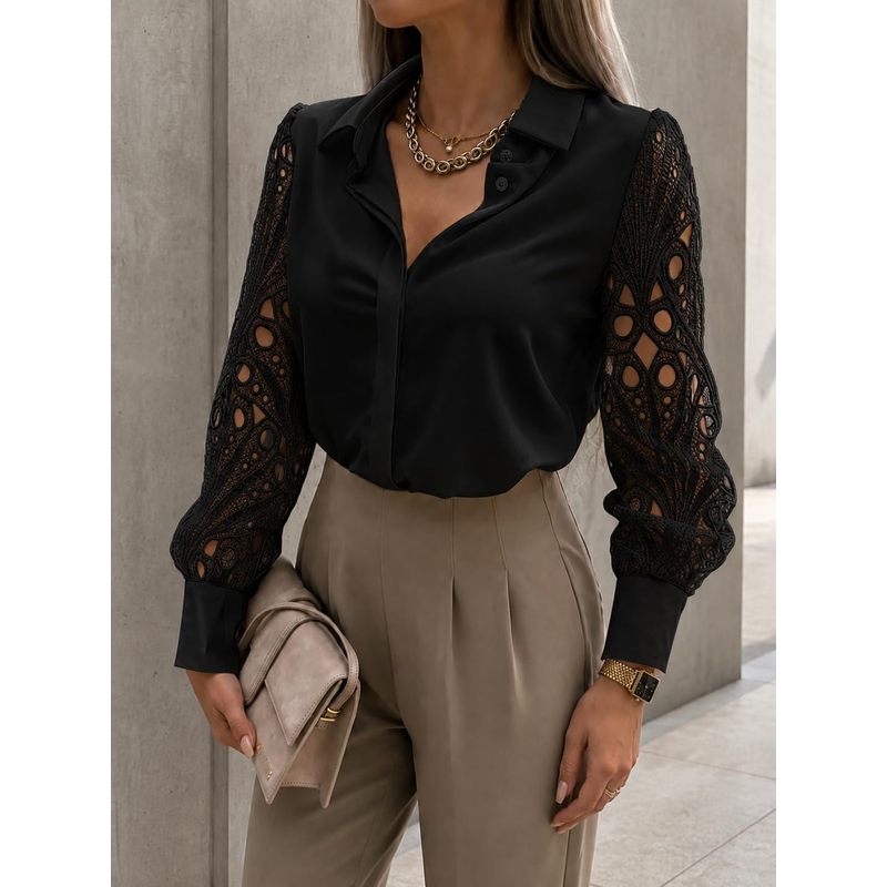 Women Button Down Satin Blouse - Women Formal Wear For Meeting ulasan dan harga